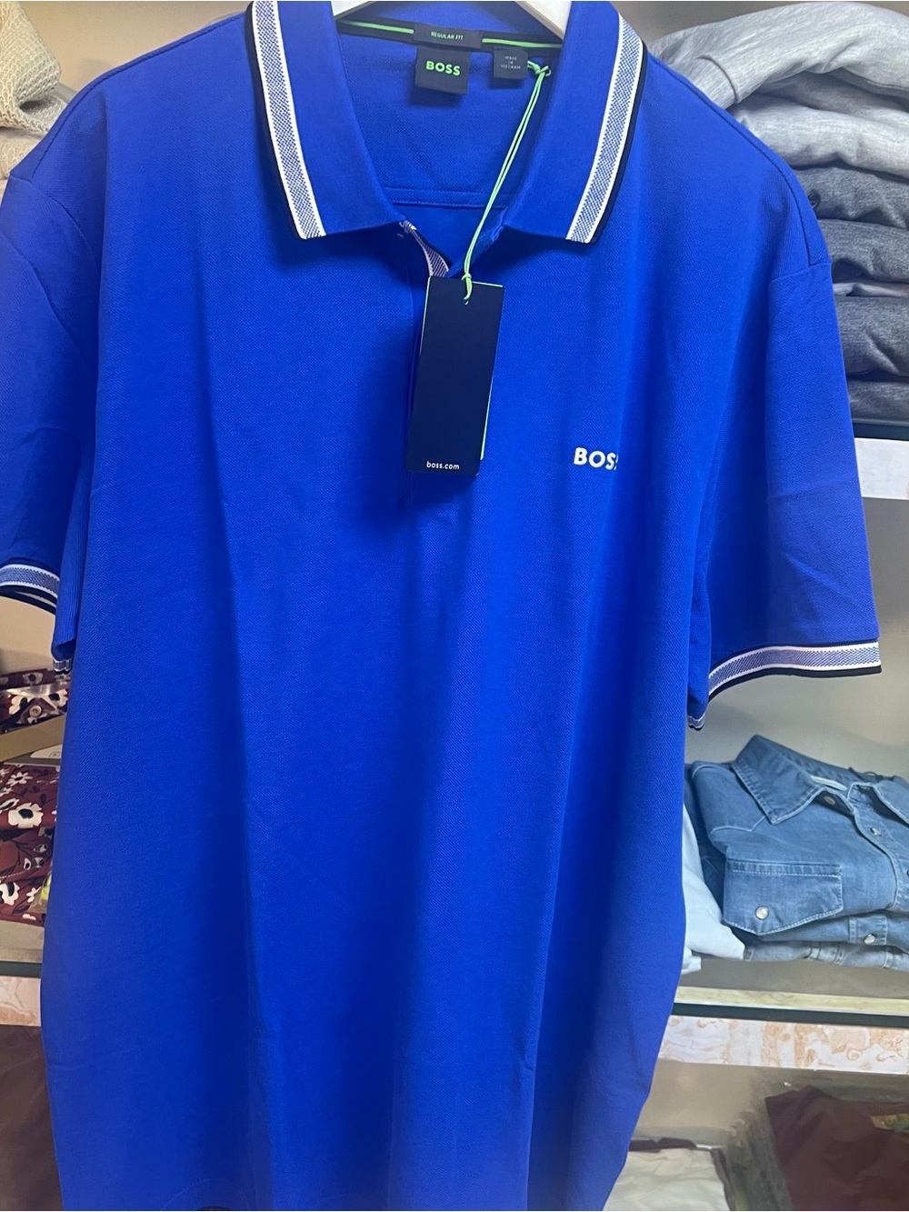 BOSS Men's Bright Blue Polo with Contrast Tipping